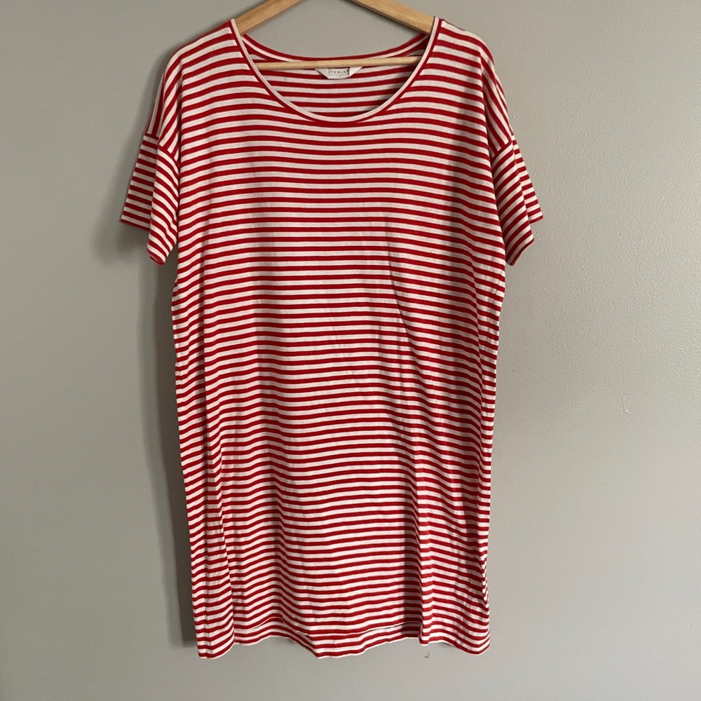 Everlane Striped T-Shirt Dress Womens Medium Red Orange White Nautical Casual